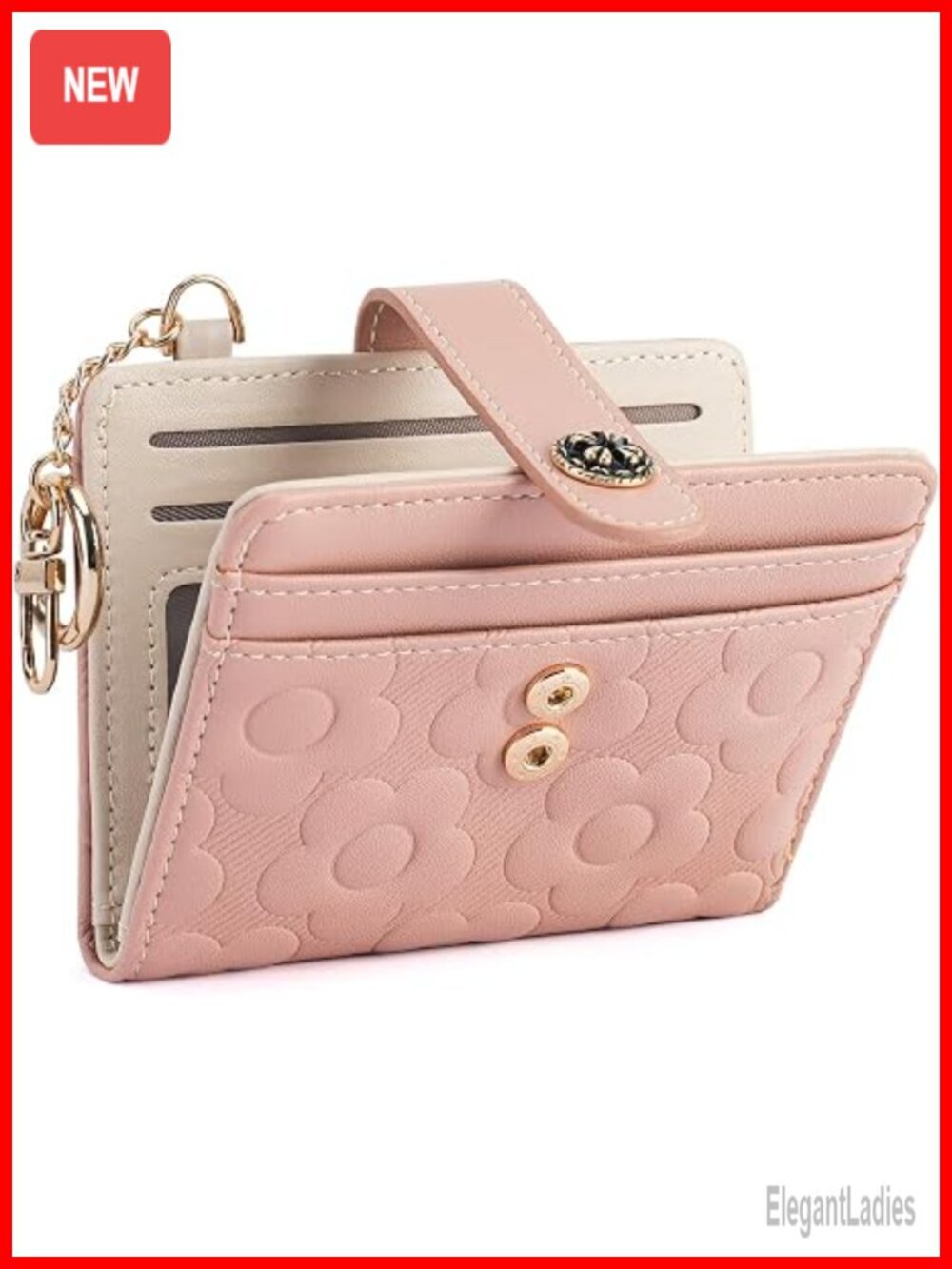 Slim RFID Blocking Bifold Wallet with Floral Embossed Vegan Leather